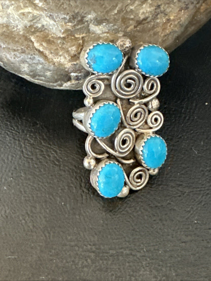 Navajo Blue Kingman Turquoise Ring MultiStone Cluster Sz 8 19801