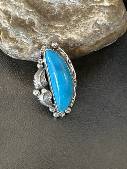 XL Blue Kingman Turquoise  Native American Sterling Silver Ring Size 9 19403