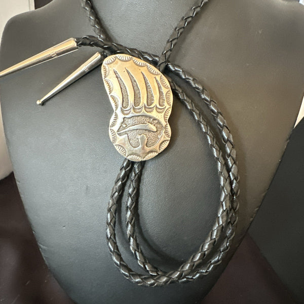 Hopi Men's BearPaw Bolo tie 2" | Sterling Silver | Authentic Native American Handmade | 19162