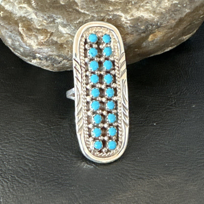 Blue Turquoise Zuni Sterling Silver Petite Point Cluster Ring Size 9 18790