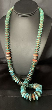 Navajo Graduated Blue Green Turquoise Spiny Necklace 33" | Sterling Silver | Authentic Native American Handmade | 13569