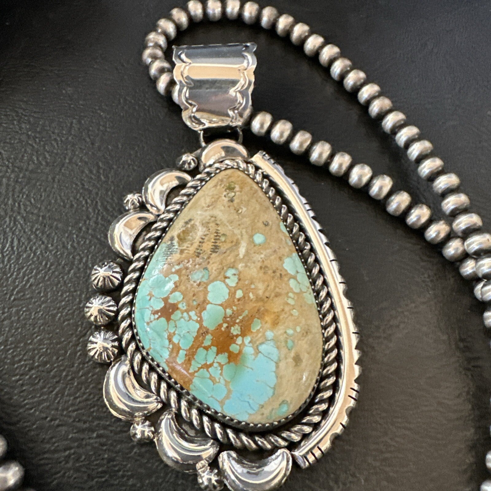 XXL Mens Royston Turquoise Pendant Navajo Pearls Sterling Silver Necklace 18745