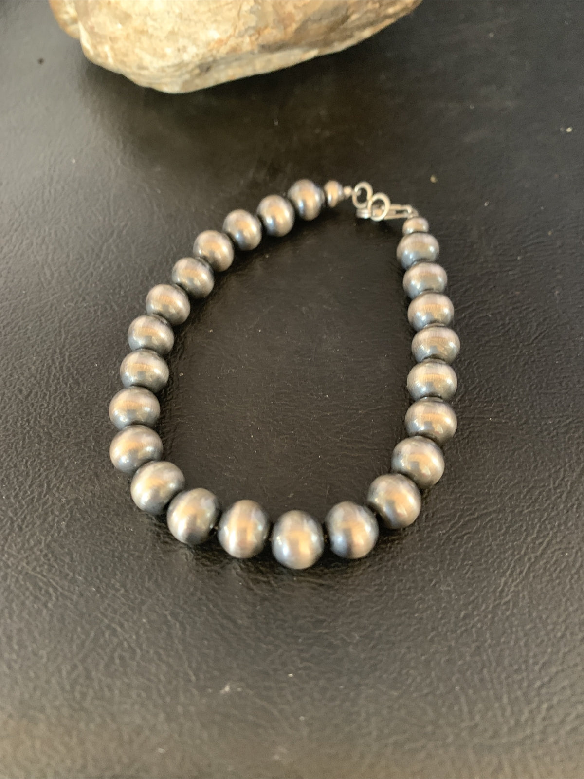 Native American Navajo 8mm Beads 8” Sterling Silver Bracelet 99988