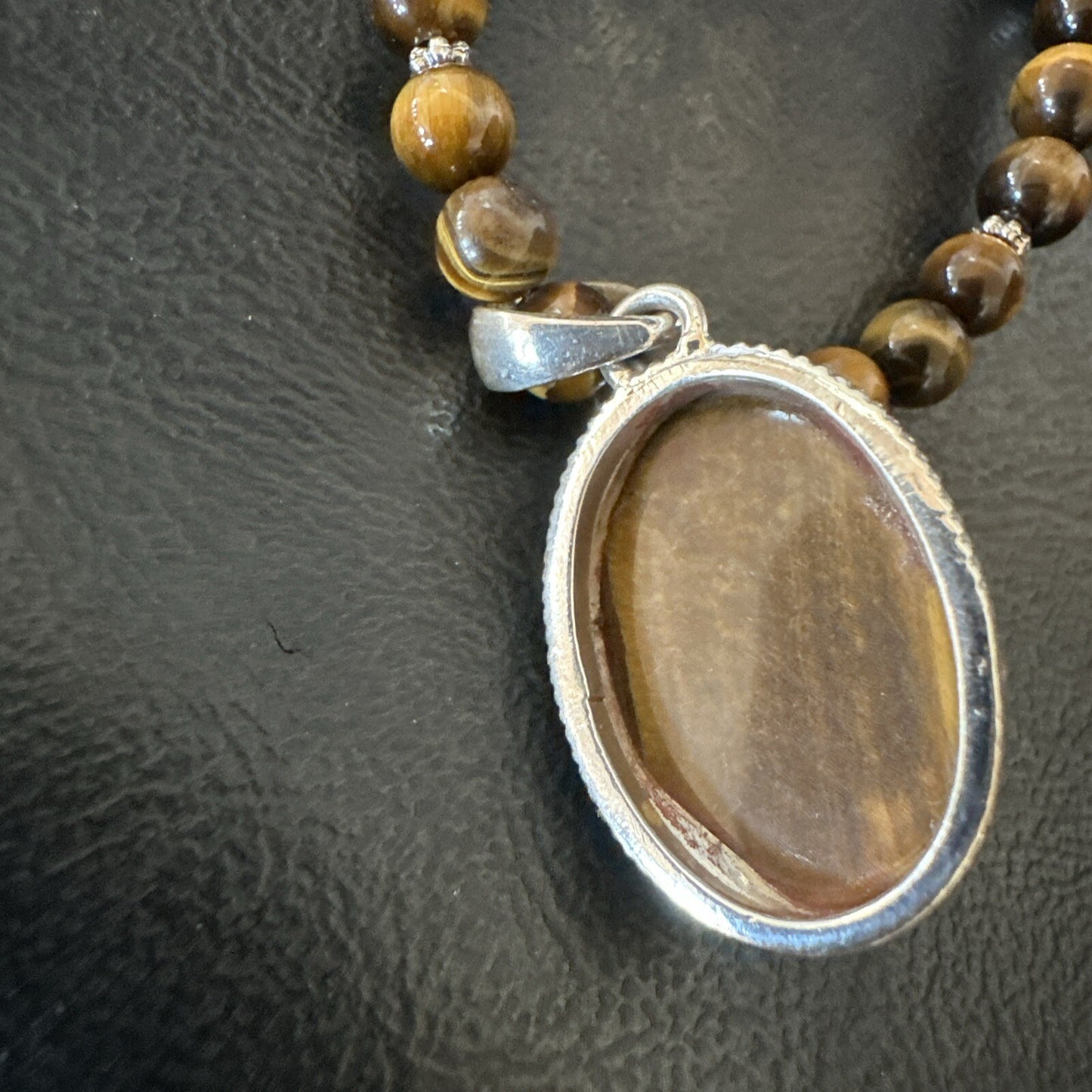 Coffee Brown Tigers Eye Sterling Silver Pendant Necklace Southwestern 18288