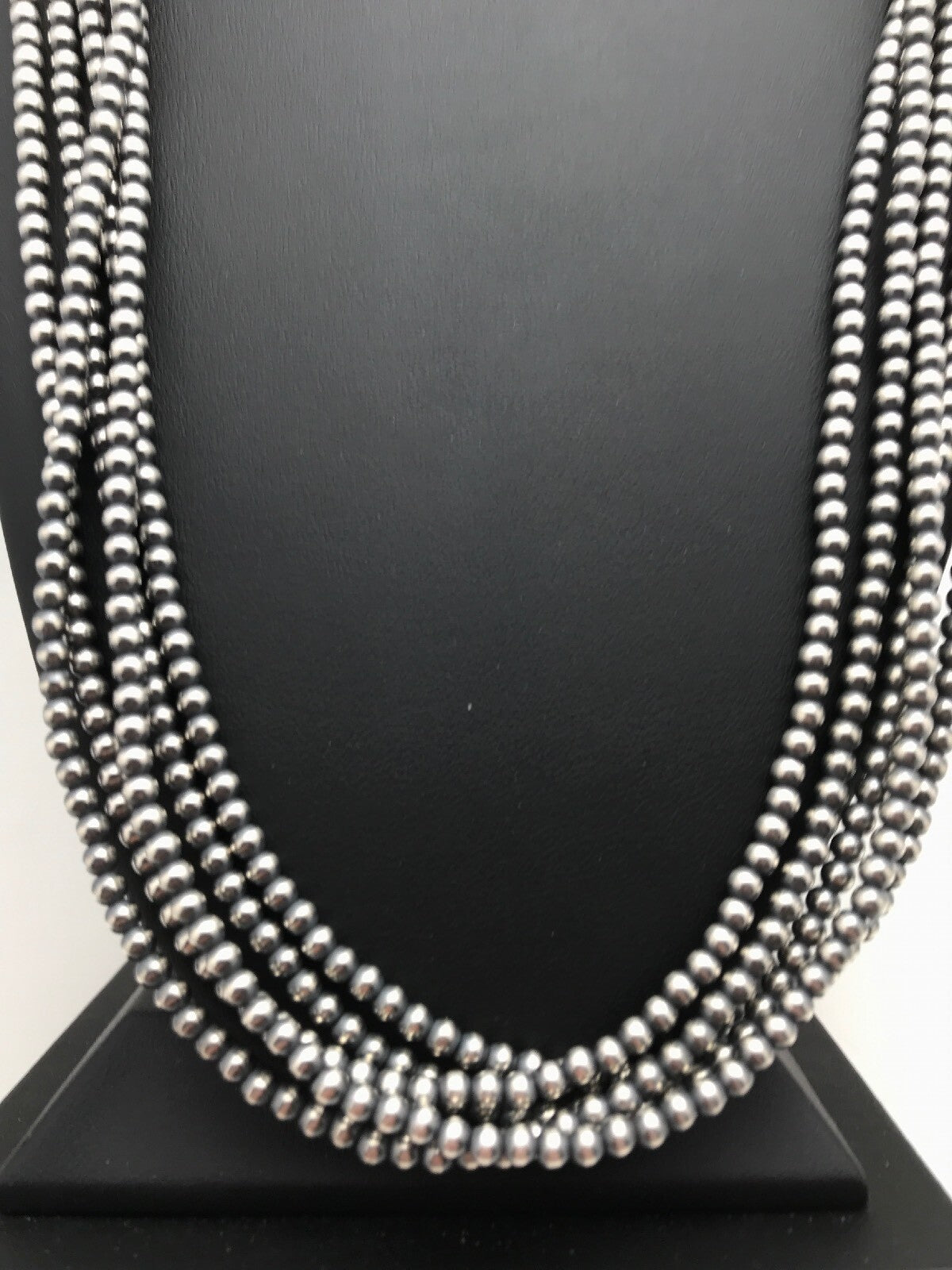 Navajo Pearls 4mm 5 Strand Sterling Silver Bead Necklace 32" 16782