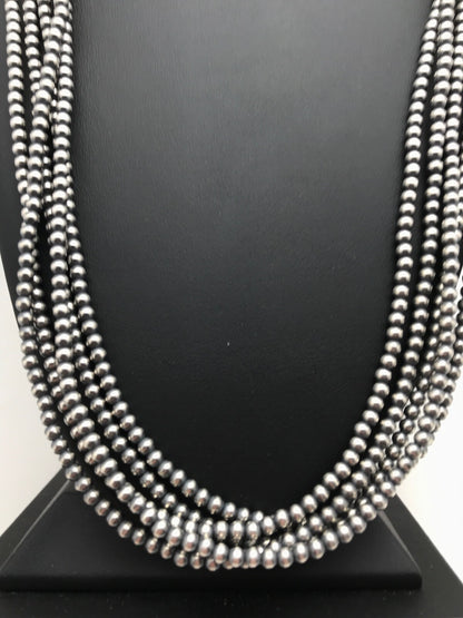 Navajo Pearls 4mm 5 Strand Sterling Silver Bead Necklace 32" 16782