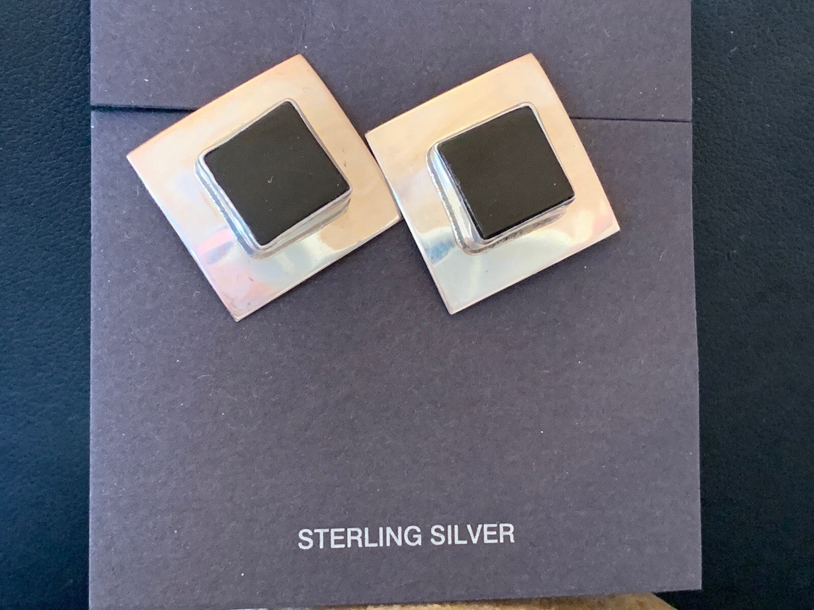 Black Onyx Sterling Silver Earrings Native American Indian Navajo 01521