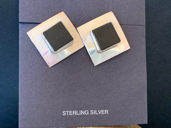 Black Onyx Earrings Navajo | Sterling Silver | Authentic Native American Handmade | 01521