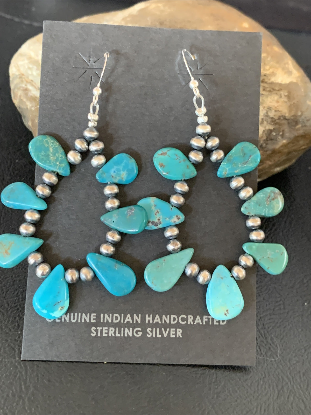 Blue Turquoise Bead Sterling Silver Beads Cluster Earrings 2" 13372N