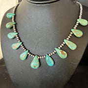 Blue Turquoise Teardrop Navajo Pearls Necklace | Sterling Silver | Authentic Native American Handmade | 14390