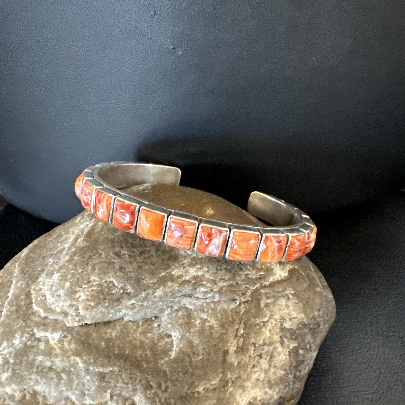 Womens Orange Red Spiny Oyster Southwestern Sterling Silver Cuff Bracelet 18376