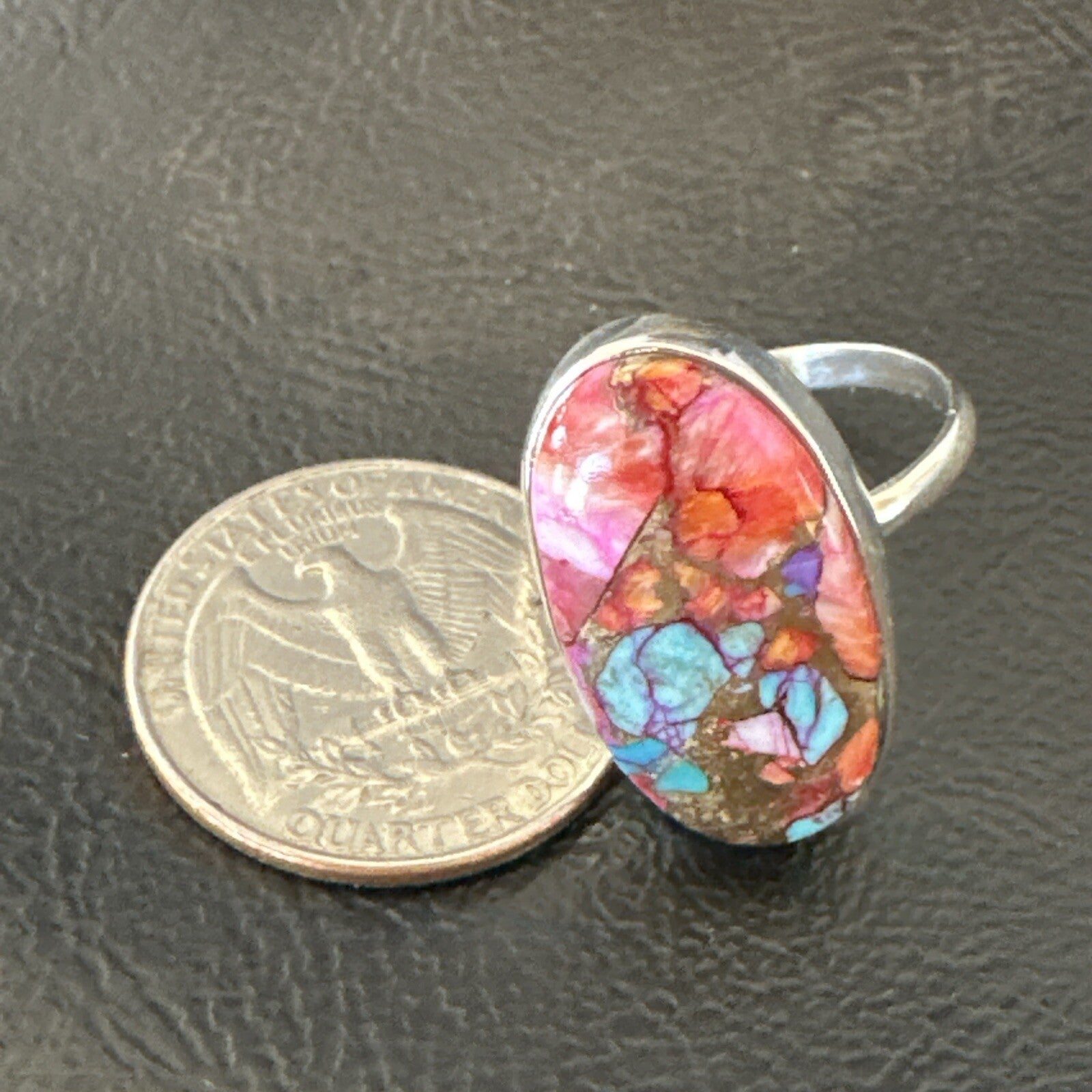 Blue Turquoise Spiny Oyster Southwestern Sterling Silver Ring Size 11 18451