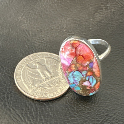 Blue Turquoise Spiny Oyster Southwestern Sterling Silver Ring Size 11 18451