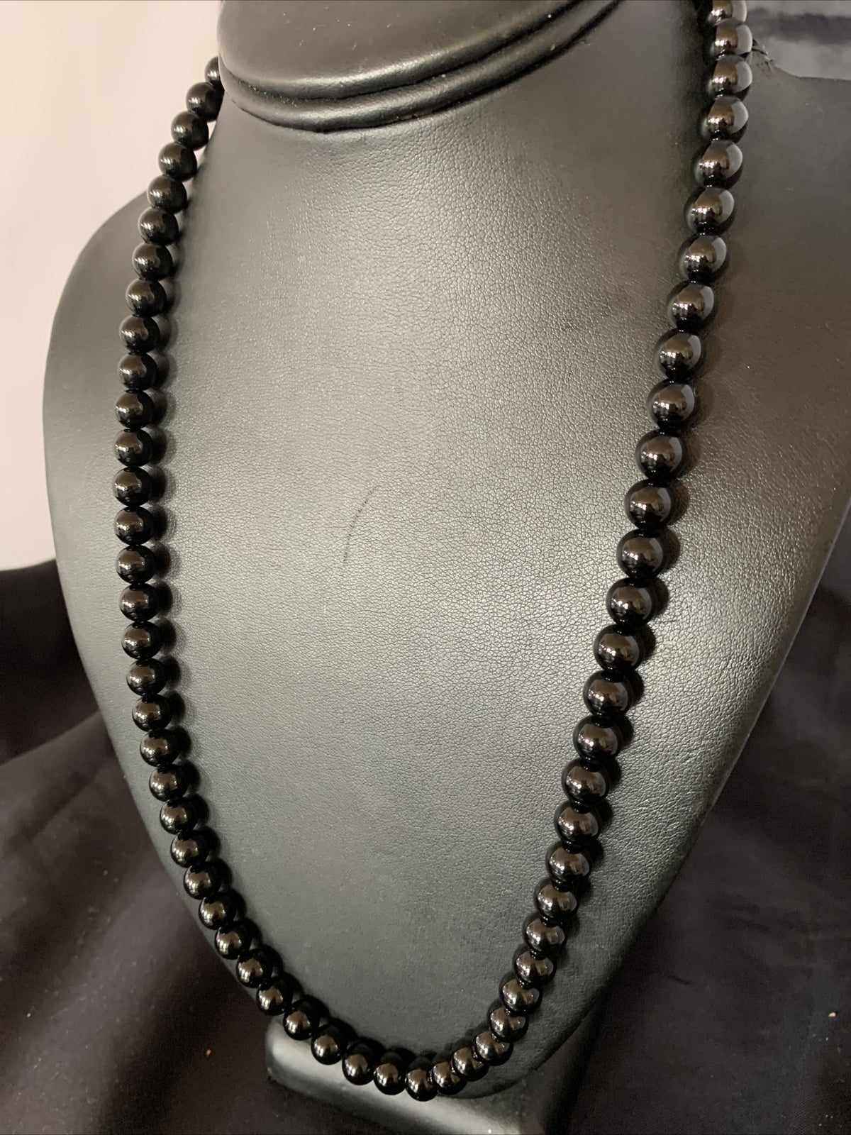 Mens Black Onyx Navajo Pearls Sterling Silver Necklace 23" 12979