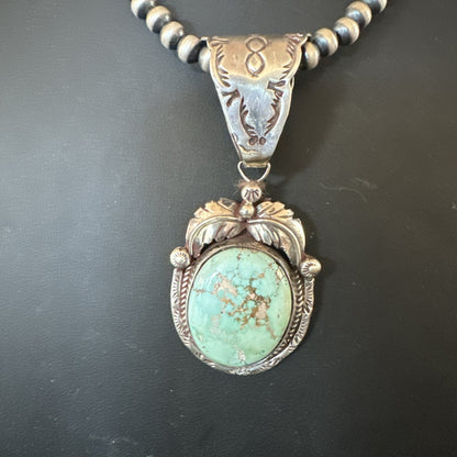 Navajo Sterling  Green Royston Turquoise Necklace Pendant 19356