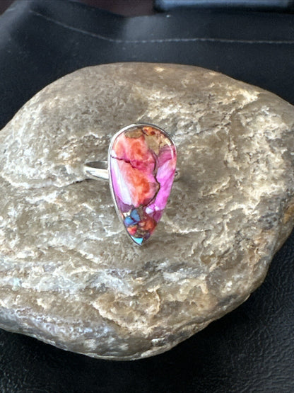 Blue Turquoise Purple Spiny Oyster Navajo Sterling Silver Ring Size 10 18201