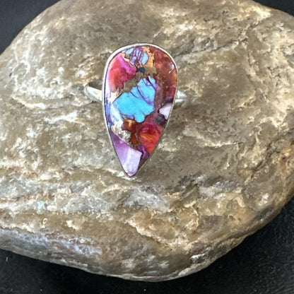 Blue Turquoise Spiny Oyster Southwestern Sterling Silver Ring Size 11 18454