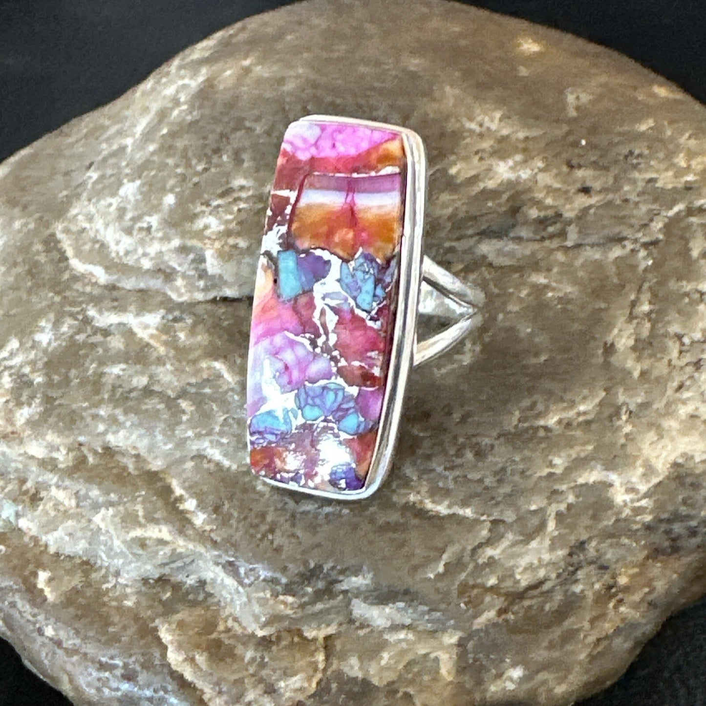 Blue Turquoise Spiny Oyster Navajo Sterling Silver Ring Size 5 18247