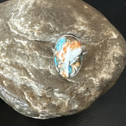 Blue Turquoise Spiny Oyster Southwestern Sterling Silver Ring Size 8 18439