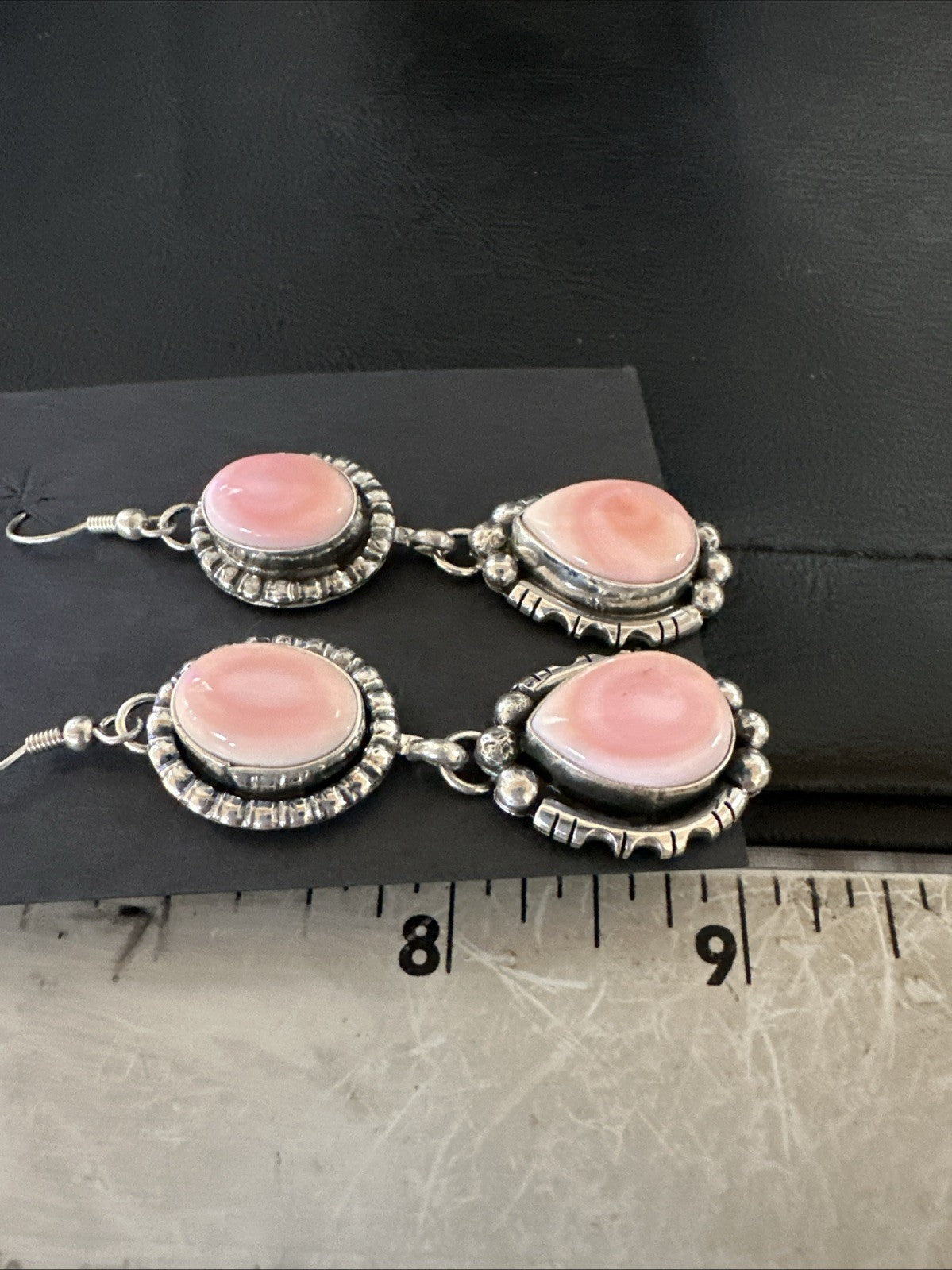 Yazzie Pink Queen Conch Navajo Sterling Silver Dangle Earrings 19321