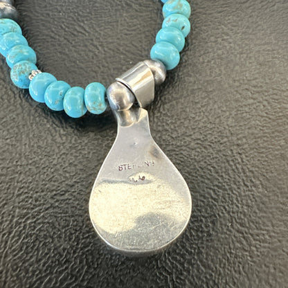 Pottery Blue Kingman Turquoise Pendant Navajo Sterling Silver Necklace 21" 18378