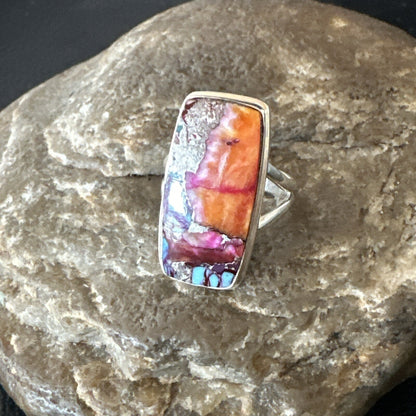 Blue Turquoise Spiny Oyster Southwestern Sterling Silver Ring Size 5 18502
