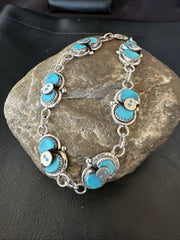 ZUNI Blue Kingman Turquoise Snake Bracelet | Sterling Silver | Authentic Native American Handmade | 18687