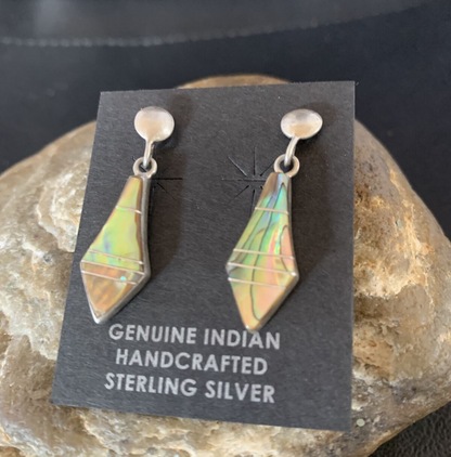 Native Minimalist Navajo Pava Shell Inlay Sterling Silver Earrings 1" 13070