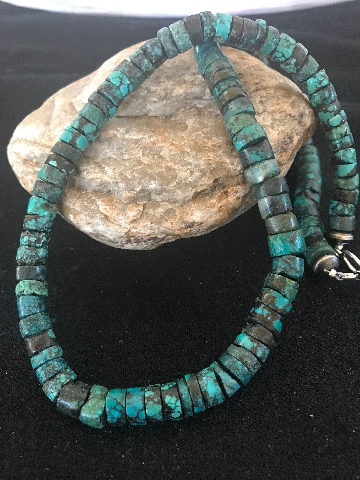Southwestern Turquoise Heishi Sterling Silver Bead Necklace 10mm 20” 8505