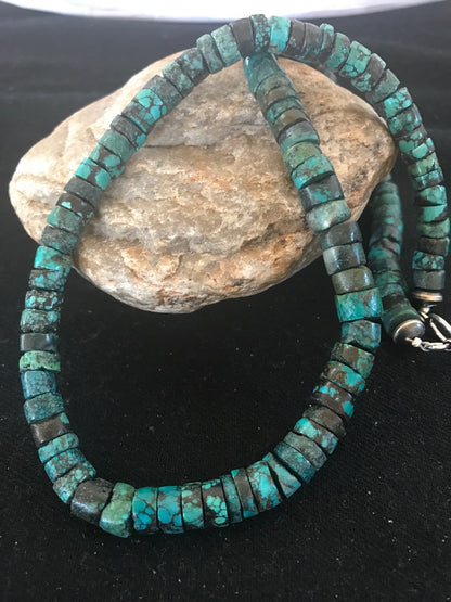 Southwestern Turquoise Heishi Sterling Silver Bead Necklace 10mm 20” 8505