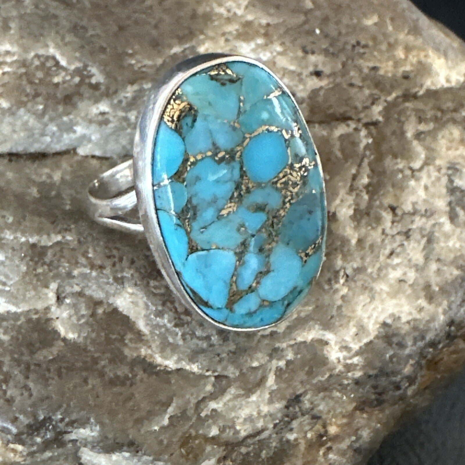 Mohave Native Navajo Sterling Silver Blue Turquoise Ring Sz 7 18242