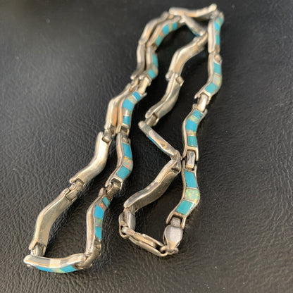 Blue Kingman Sterling Silver Necklace Turquoise Opal Inlay Pendant 16" 13590