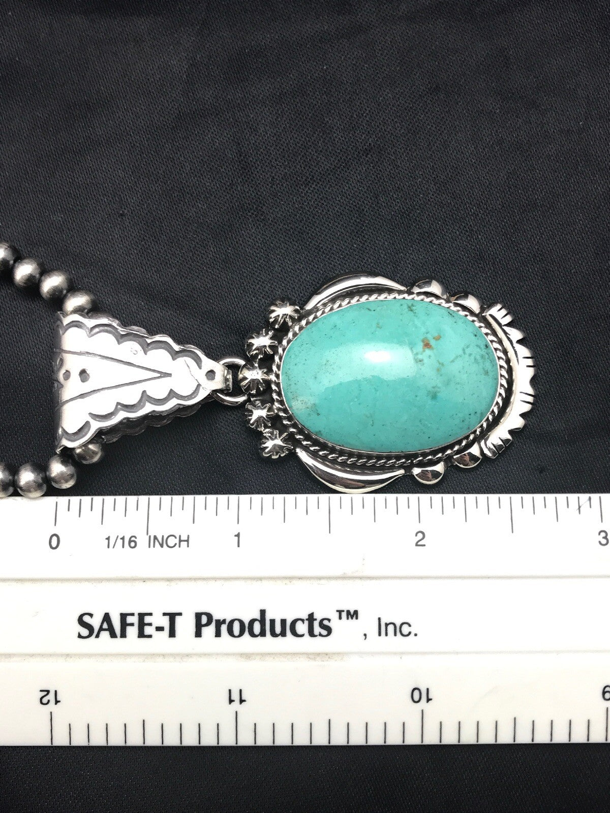 Kingman Turquoise Pendant 3 Strands Navajo Pearls Sterling Silver Necklace 03204