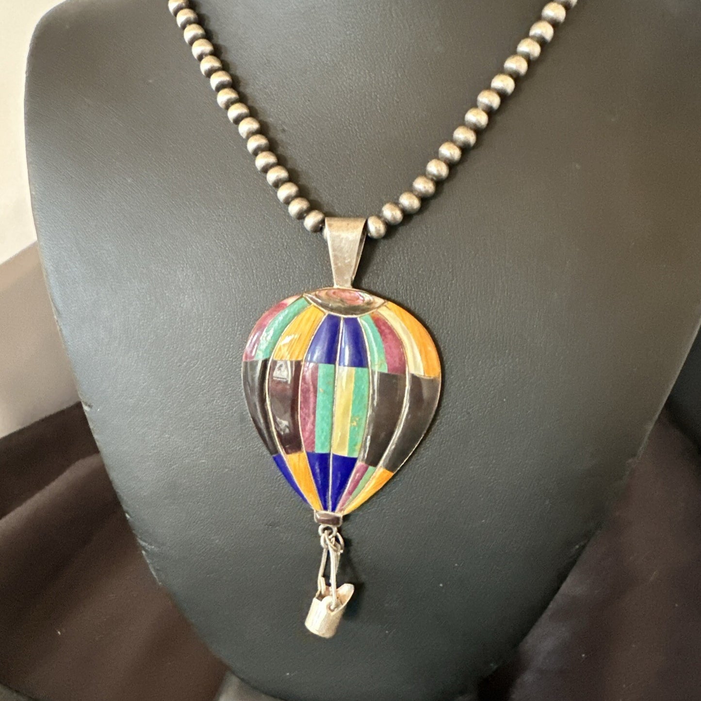 Balloon Multicolor Spiny Turquoise Pendant Navajo Sterling Silver Necklace 18757