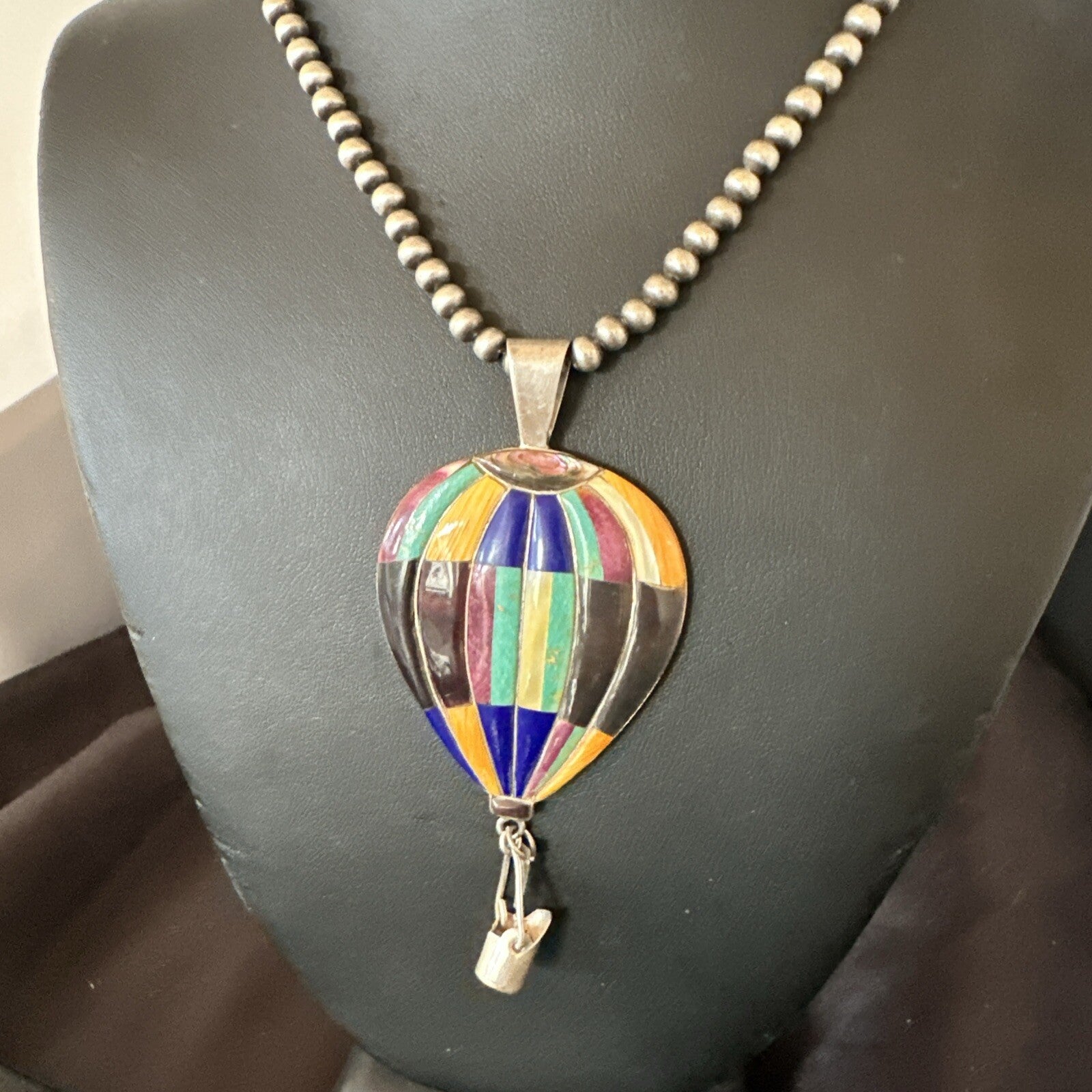 Balloon Multicolor Spiny Turquoise Pendant Navajo Sterling Silver Necklace 18757