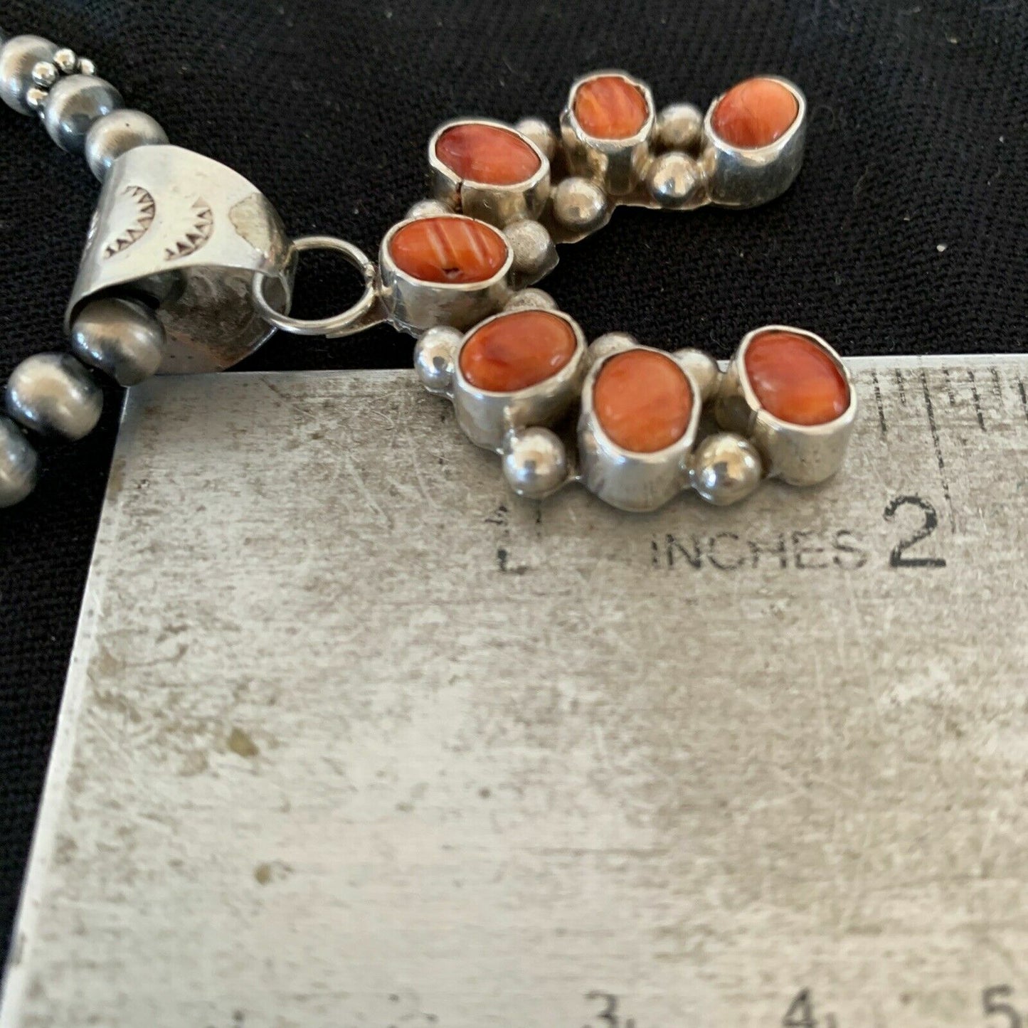 Spiny Oyster Cluster Naja Pendant Navajo Pearls Sterling Silver Necklace 00283