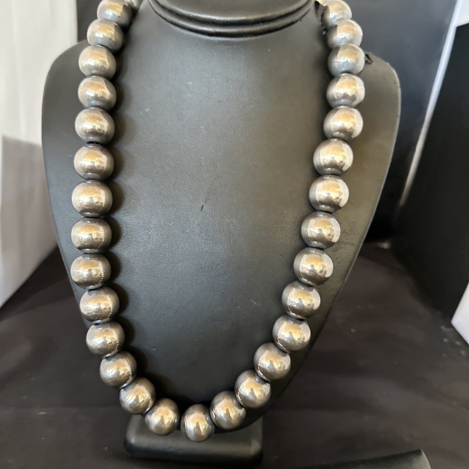 XL Round 18mm Sterling Silver Navajo Pearls 24” Single Strand Necklace 91824
