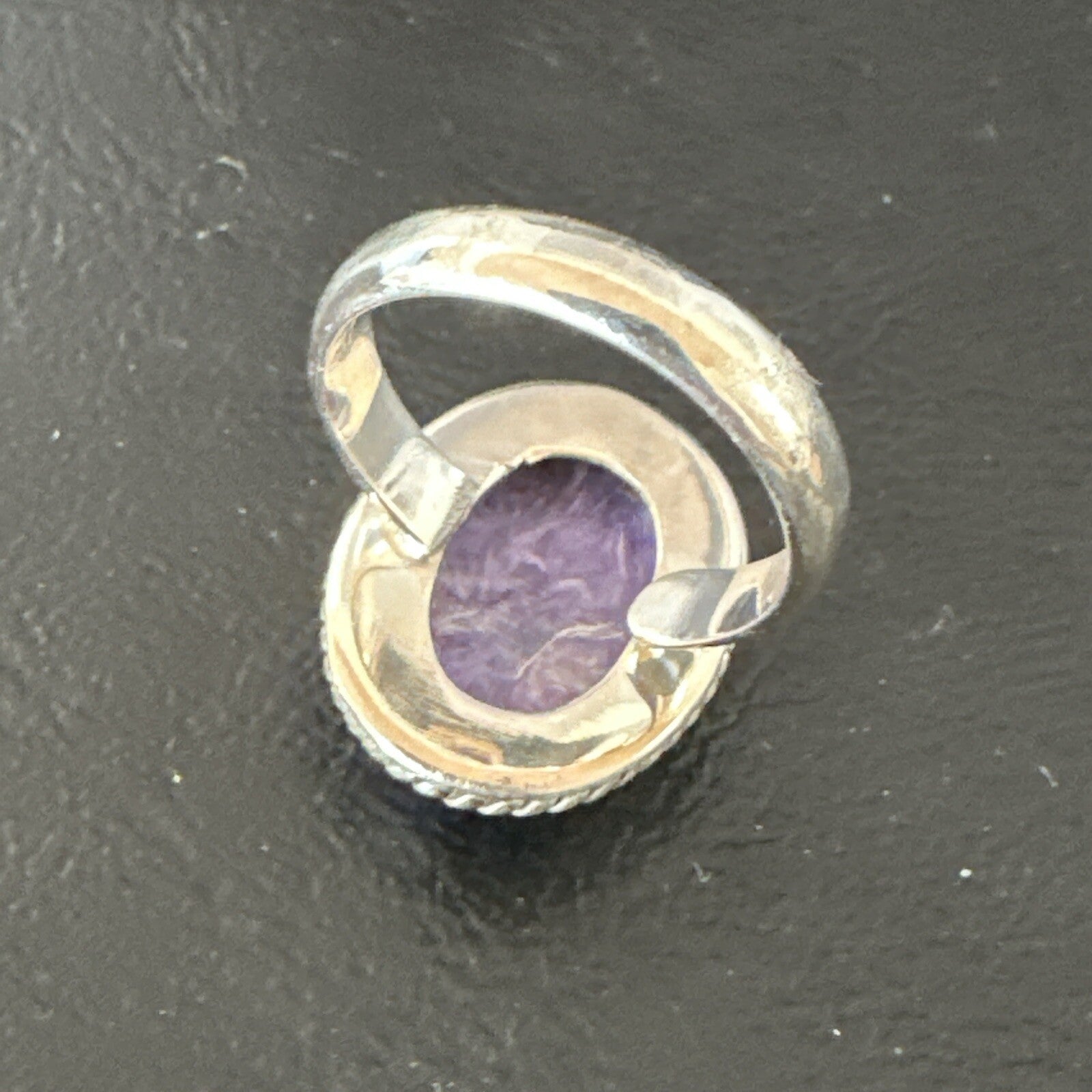 Womens Purple Charoite Navajo Sterling Silver Oval Ring Adjustable Size 9 17246