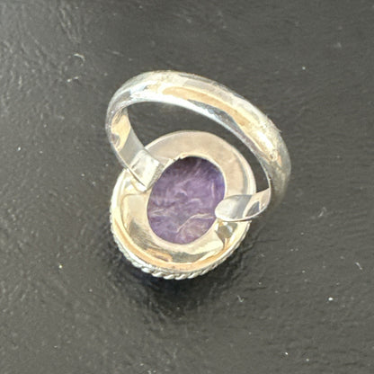 Womens Purple Charoite Navajo Sterling Silver Oval Ring Adjustable Size 9 17246