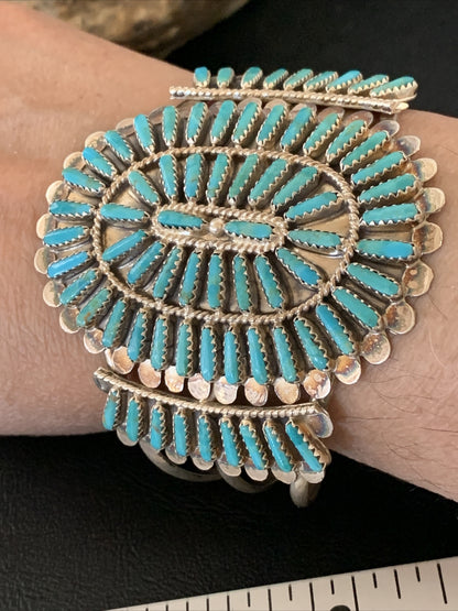 Blue Turquoise Zuni Sterling Silver Cluster Cuff Bracelet 12333