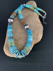 Navajo Blue Green Turquoise Graduated Necklace 20" | Sterling Silver | Authentic Native American Handmade | 234
