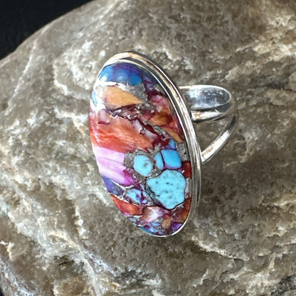 Blue Turquoise Spiny Oyster Navajo Sterling Silver Ring Size 8 18214