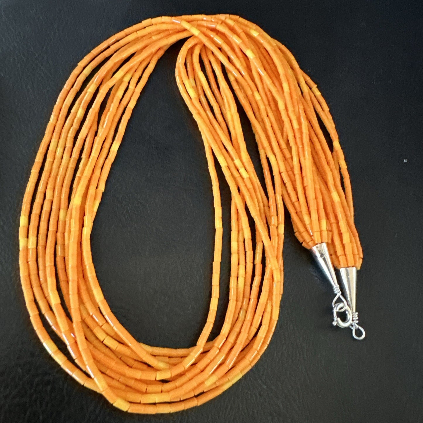 Stabilized Orange Heishi 10S Sterling Silver Necklace 20” 18163