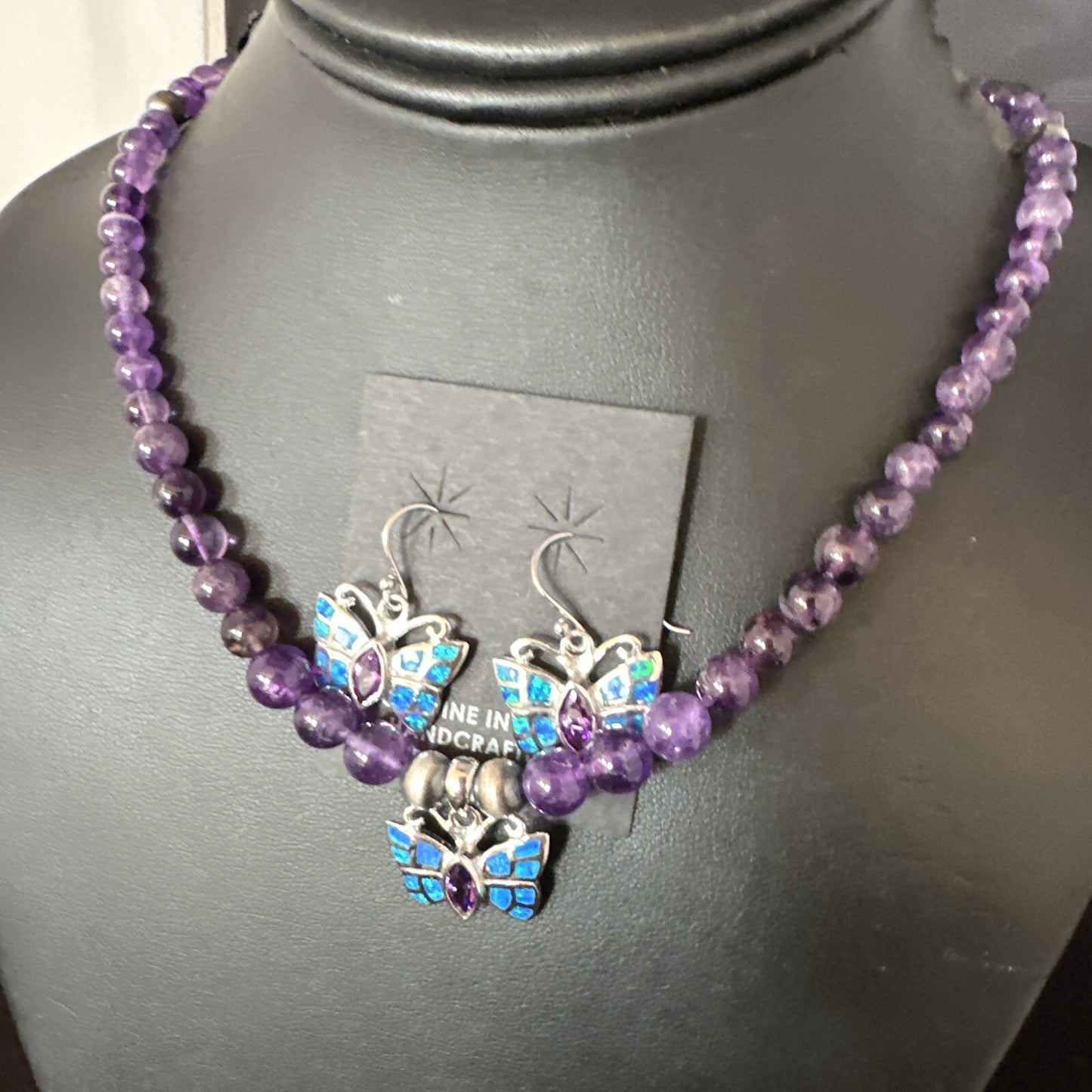 Butterfly Navajo Purple Amethyst Opal Sterling Silver Necklace Earrings 15299