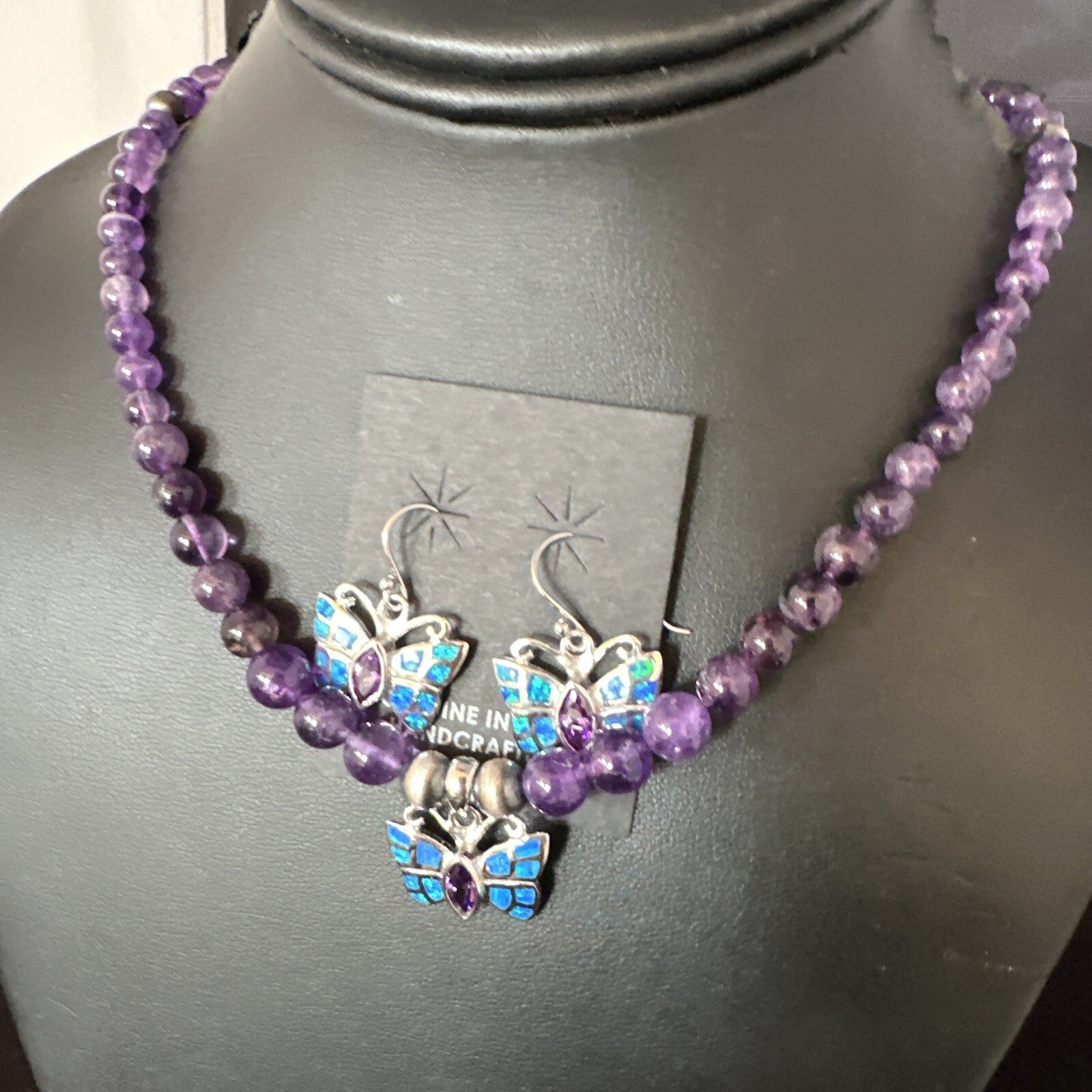Butterfly Navajo Purple Amethyst Opal Sterling Silver Necklace Earrings 15299