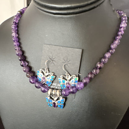 Butterfly Navajo Purple Amethyst Opal Sterling Silver Necklace Earrings 15299