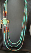 XL Statement Green Turquoise Spiny Navajo 3S Necklace 34" | Sterling Silver | Authentic Native American Handmade | 19675