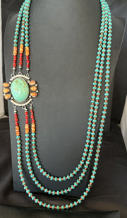 XL Statement Green Turquoise Spiny Navajo 3S Necklace 34" | Sterling Silver | Authentic Native American Handmade | 19675