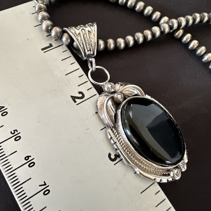 Mens Sterling Silver Beads Black Onyx Pendant Necklace 17992
