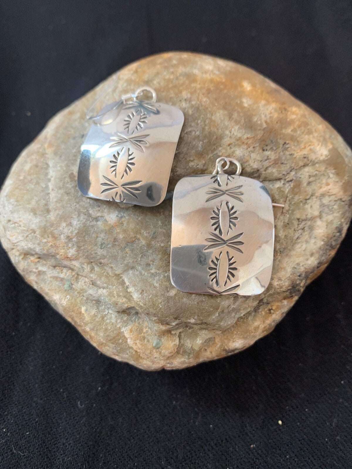 Native American Indian Navajo Sterling Silver Stamped Earrings Set 4835
